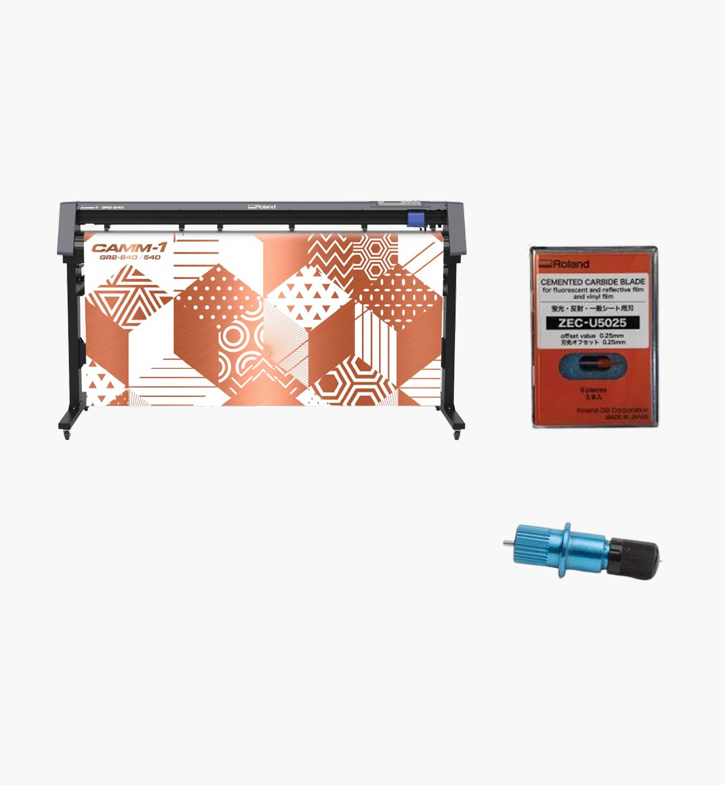 Large Format Design Cutter - GR2-640(64” width) + Cutting Blade(ZEC-U5025) + Blade Holder Bundle(Blue)